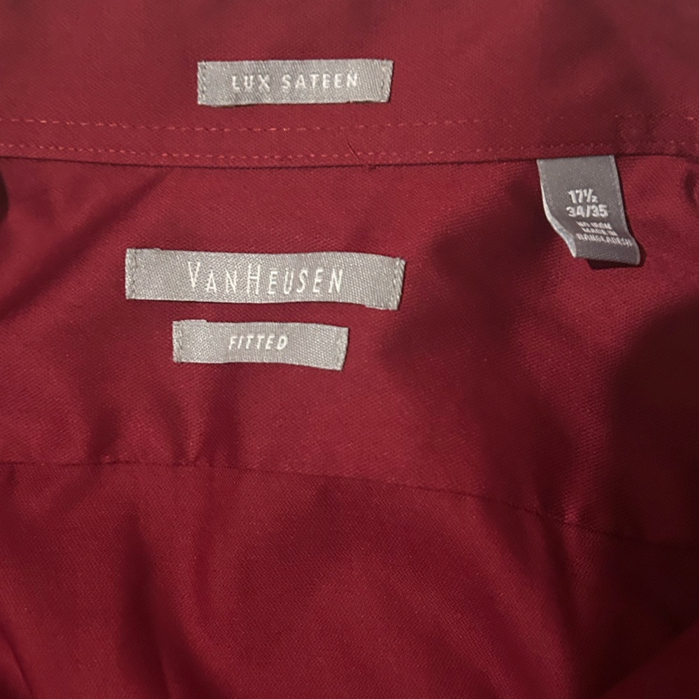 Van Heusen Lux Sateen Fitted Deep Red Dress Shirt. 17.5 34/35. - Picture 3 of 4
